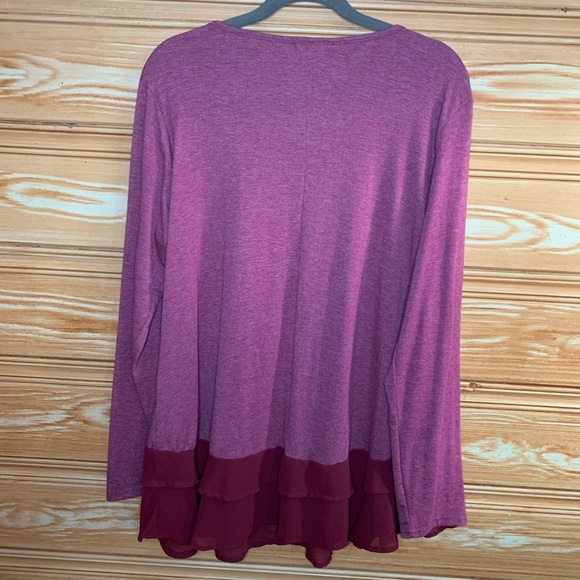 Hount Burgundy Ruffle Tunic Blouse Top SZ L EUC - Picture 2 of 6
